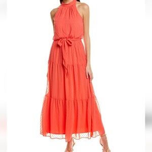 Elegant Coral Halter Maxi Dress